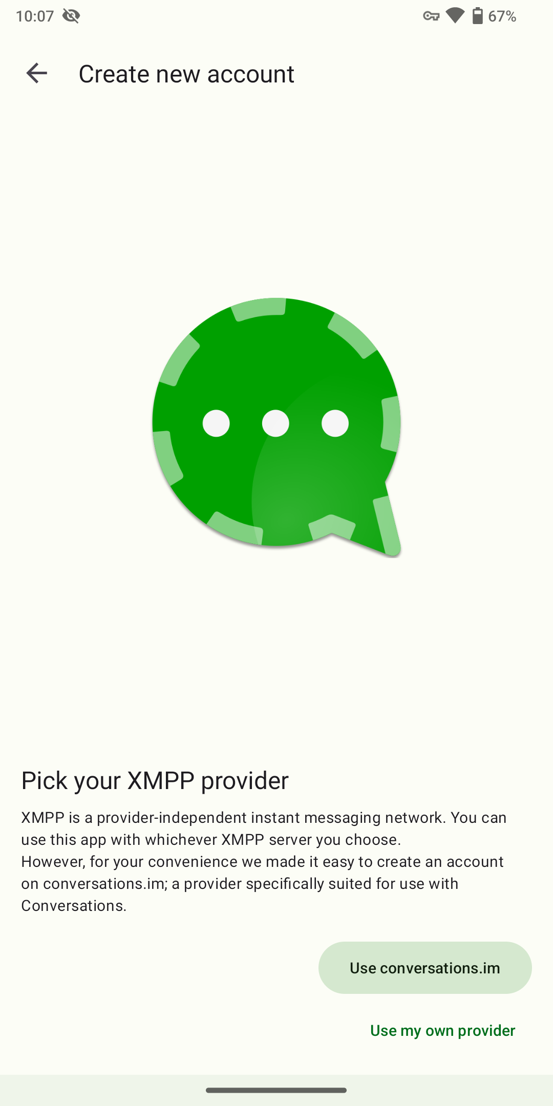 P9 Pick your XMPP provider Screen